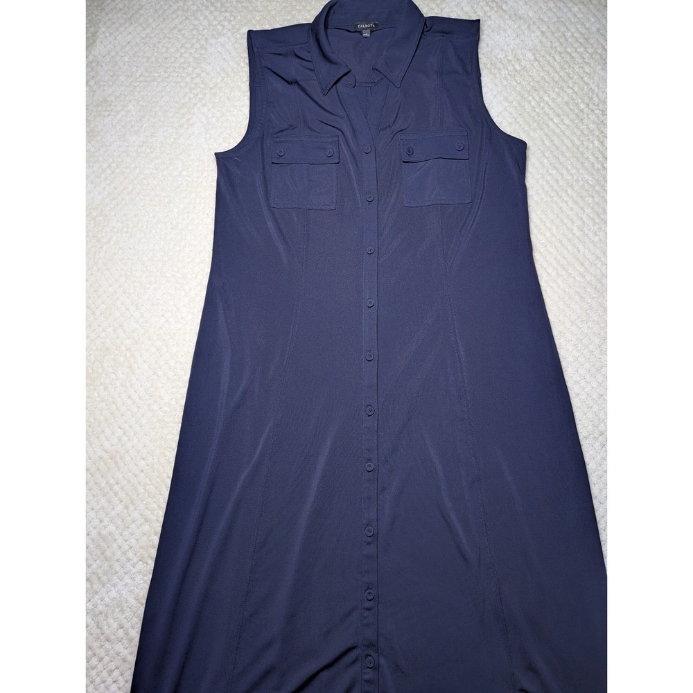 Talbots Sleeveless‎ Shirt Dress Navy Blue | Size Large